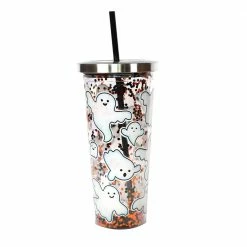 Spoontiques Drinkware Boo Ghosts Glitter Cup W/ Straw