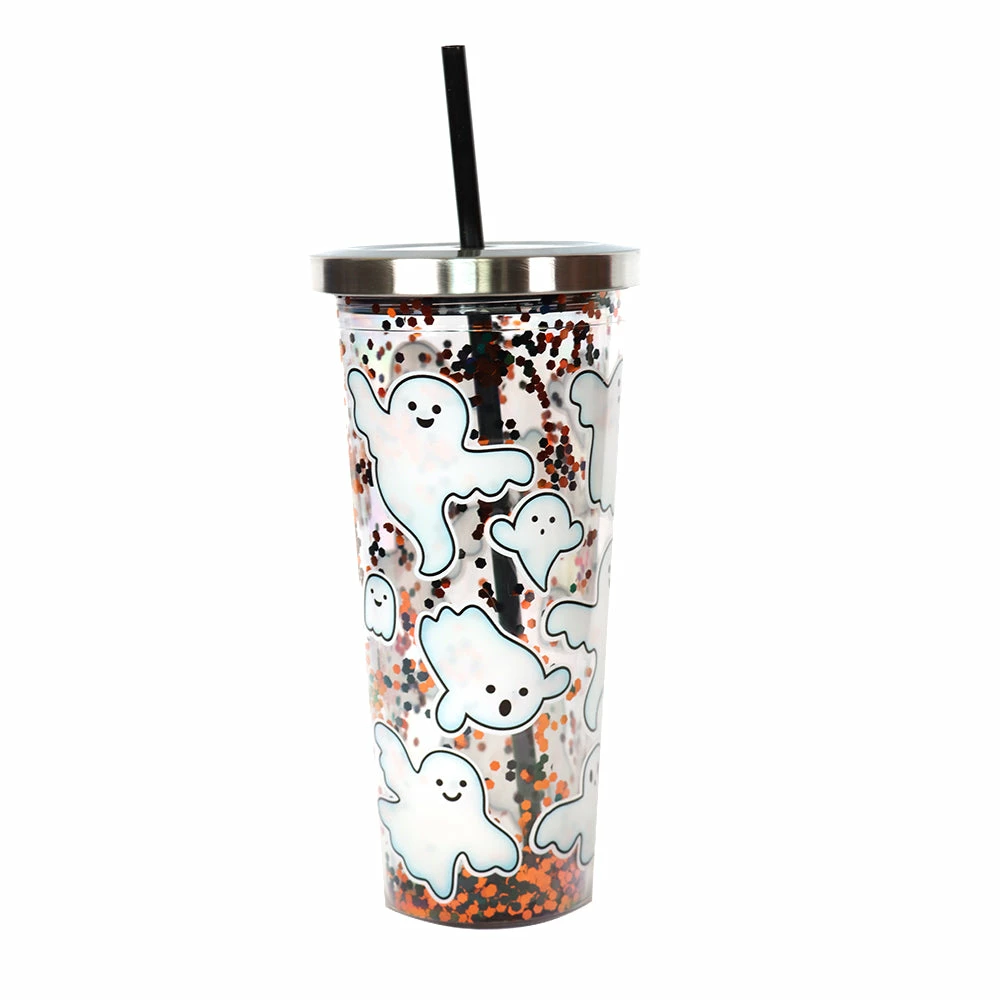 Deals 🔔 Spoontiques Drinkware Boo Ghosts Glitter Cup W/ Straw 🛒 3 Spoontiques Drinkware Boo Ghosts Glitter Cup W/ Straw